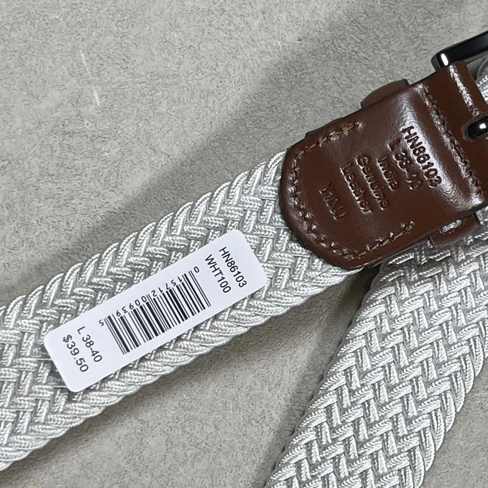 Original Penguin Braided Belt Mens L 38-40 White Brown Woven Leather HN86103
